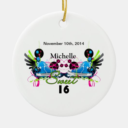 Sweet 16 80's Neon Sneakers Name Date Keramisch Ornament (Voorkant)