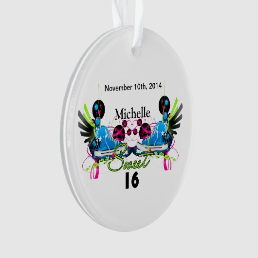 Sweet 16 80's Neon Sneakers Name Date Ornament (voorkant)