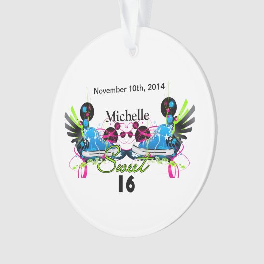 Sweet 16 80's Neon Sneakers Name Date Ornament (voorkant)