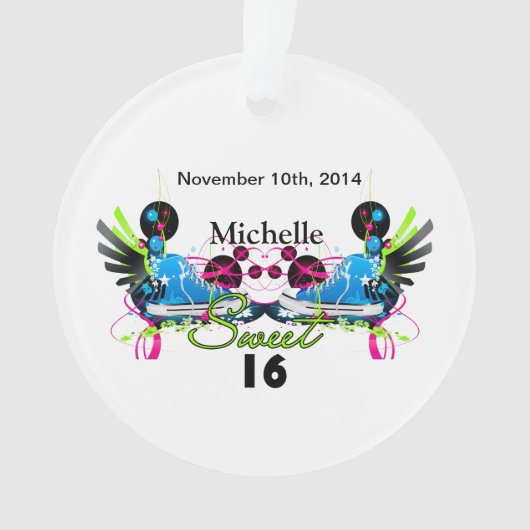 Sweet 16 80's Neon Sneakers Name Date Ornament (voorkant)