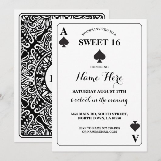 Sweet 16 Ace Of Spades Speelt Kaart Vegas Verjaard (Voorkant / Achterkant)