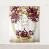 Sweet 16 Achtergrond Bourgondische Ballonnen Goude Wandkleed (Voorkant)