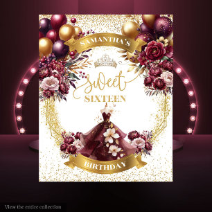 Sweet 16 Achtergrond Bourgondische Ballonnen Goude Wandkleed