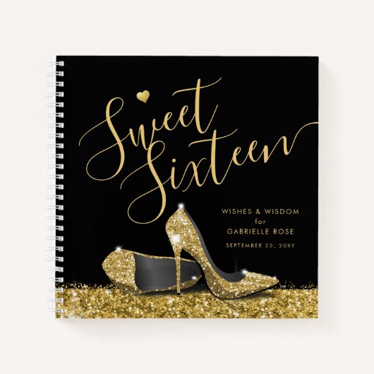 Sweet 16 - Advies zwart Gold-gastboek Notitieboek (Voorkant)