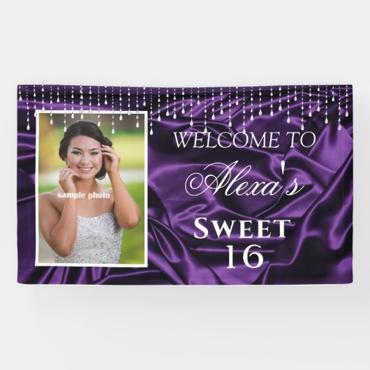 Sweet 16 Afstuderen Paarse Satin Diamond Strings Spandoek (Horizontaal)