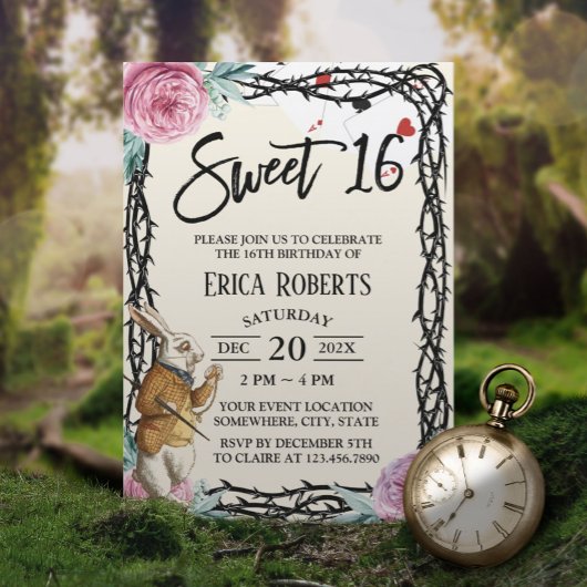Sweet 16 Alice in Wonderland Floral Thorn Kaart