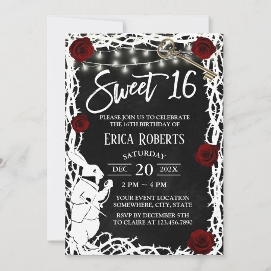 Sweet 16 Alice in Wonderland Thorn & Roos Flower Kaart (Voorkant)