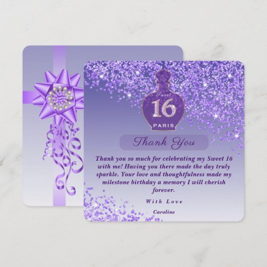 Sweet 16 Amethyst Geur Studio Dank je wel Bedankkaart (Voorkant / Achterkant)