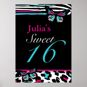 Sweet 16 Animal Print Butterfly Poste