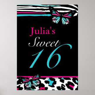  Sweet 16 Animal Print Butterfly Poste
