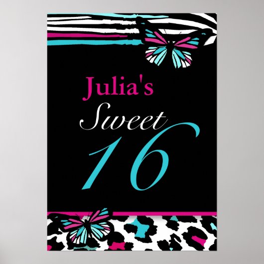  Sweet 16 Animal Print Butterfly Poste (Voorkant)