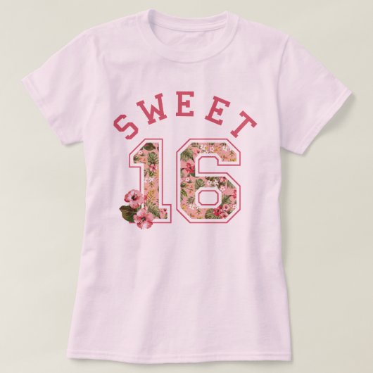 Sweet 16 Athletic Pink Floral T-shirt (Design voorkant)
