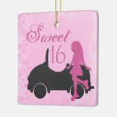 Sweet 16-auto, roze roze zwart, zoet zestien keramisch ornament (Links)