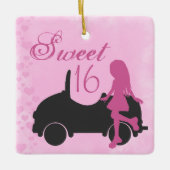 Sweet 16-auto, roze roze zwart, zoet zestien keramisch ornament (Voorkant)