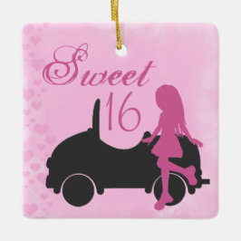 Sweet 16-auto, roze roze zwart, zoet zestien keramisch ornament