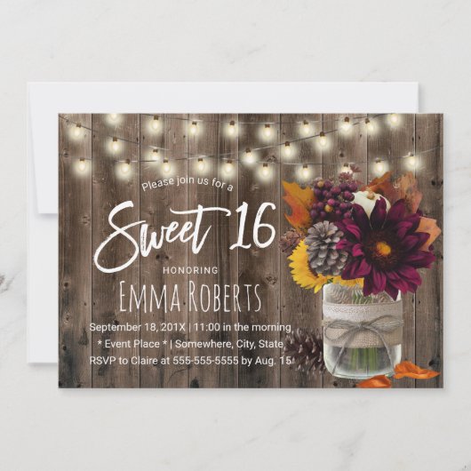 Sweet 16 Autonome Floral Jar Barn Wood Kaart (Voorkant)