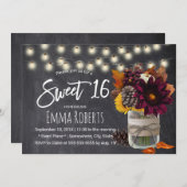 Sweet 16 Autonome Floral Mason Jar Chalkboard Kaart (Voorkant / Achterkant)