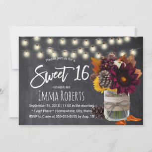 Sweet 16 Autonome Floral Mason Jar Chalkboard Kaart