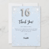Sweet 16 baby blauw zilver bedankje kaart (Voorkant)