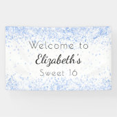 Sweet 16 babyblauw wit glitterstof welkom spandoek (Horizontaal)