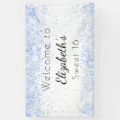 Sweet 16 babyblauw wit glitterstof welkom spandoek (Verticaal)