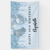 Sweet 16 babyblauwe glitter druppelt ballonnen spandoek (Verticaal)