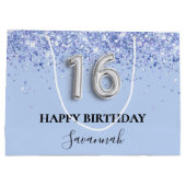 Sweet 16 babyblauwe glitter verjaardag groot cadeauzakje (Achterkant)