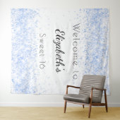 Sweet 16 babyblauwe witte glitterspul welkom wandkleed (In Situ (horizontaal))