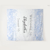 Sweet 16 babyblauwe witte glitterspul welkom wandkleed (Voorkant (horizontaal))