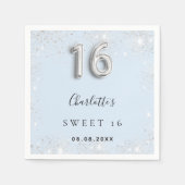 Sweet 16 babyblauwe zilverglitter servet (Voorkant)