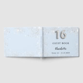 Sweet 16 babyblauwe zilversparkers gastenboek (Volledig)