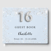 Sweet 16 babyblauwe zilversparkers gastenboek (Voorkant)