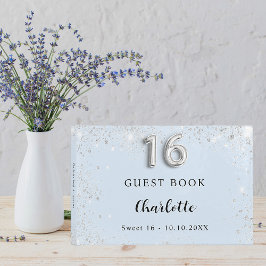 Sweet 16 babyblauwe zilversparkers gastenboek