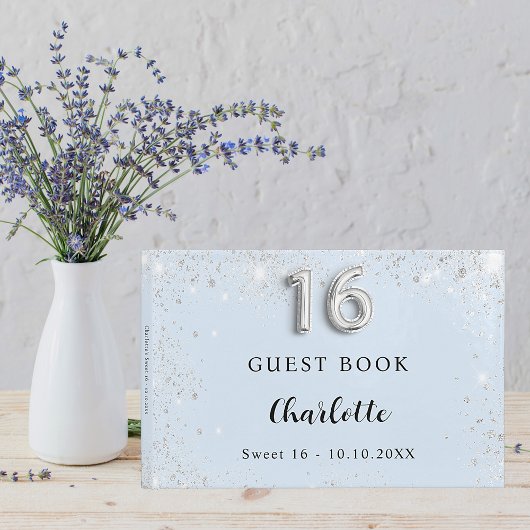 Sweet 16 babyblauwe zilversparkers gastenboek