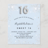 Sweet 16 babyblue Silver-budgetuitnodiging Flyer (Voorkant)