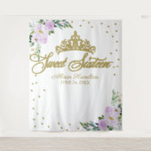 Sweet 16 Backdrop Gold Tiara Lavender Floral Wandkleed (Voorkant)