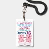 Sweet 16 Badge - Bekijk terug (Voorzijde met lanyard)