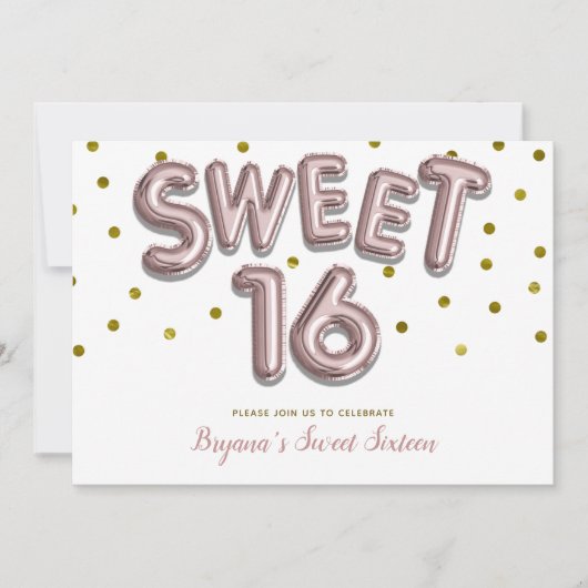 Sweet 16 Ballon Roos Gold Birthday Party PHOTO Kaart (Voorkant)