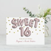Sweet 16 Ballon Roos Gold Birthday Party PHOTO Kaart (Staand voorkant)