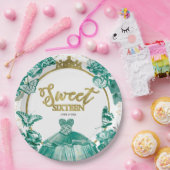 Sweet 16 ballon vlinder smaragd groene jurk papieren bordje (Feest)