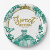 Sweet 16 ballon vlinder smaragd groene jurk papieren bordje (Voorkant)
