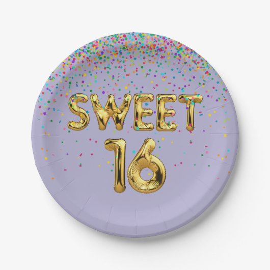 Sweet 16 ballonnen en Confetti papier Bord (Voorkant)