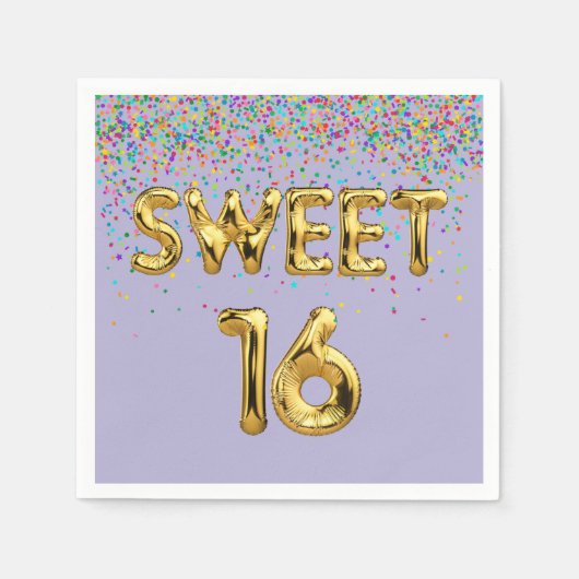 Sweet 16 Ballonnen en Confetti Servetten (Voorkant)
