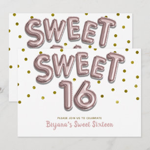 Sweet 16 Ballonnen Roze Goud Stippen Feest ELKE KL Kaart