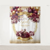 Sweet 16 Banner Bourgondische jurk Glitter Gold Wandkleed (Voorkant)