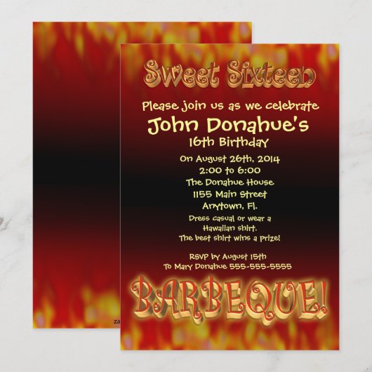 Sweet 16 barbecue uitnodiging (Voorkant / Achterkant)