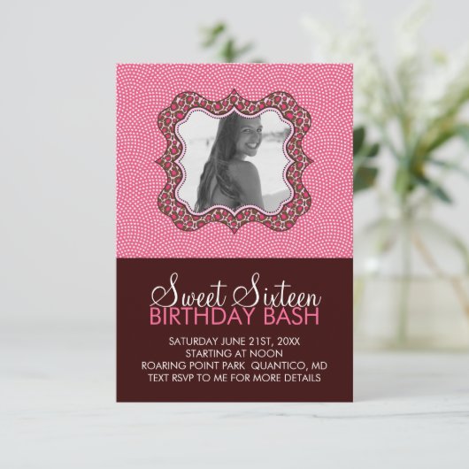 Sweet 16 Bash Photo Card-uitnodigingen op zaterdag Kaart (Staand voorkant)