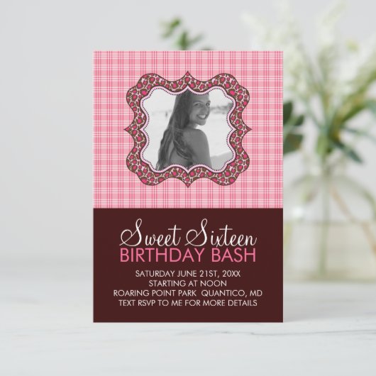 Sweet 16 Bash Photo Card-uitnodigingen op zaterdag Kaart (Staand voorkant)