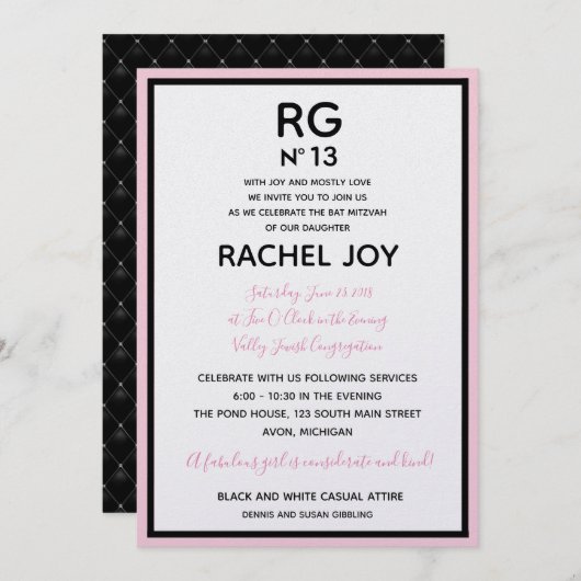 Sweet 16 Bat Mitzvah Birthday Couture Theme Party Kaart (Voorkant / Achterkant)