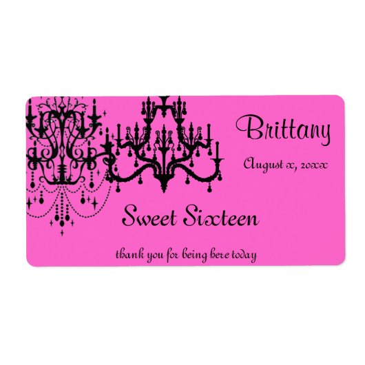 Sweet 16, Bat Mitzvah, Kroonluchter, Water Etiket (Voorkant)